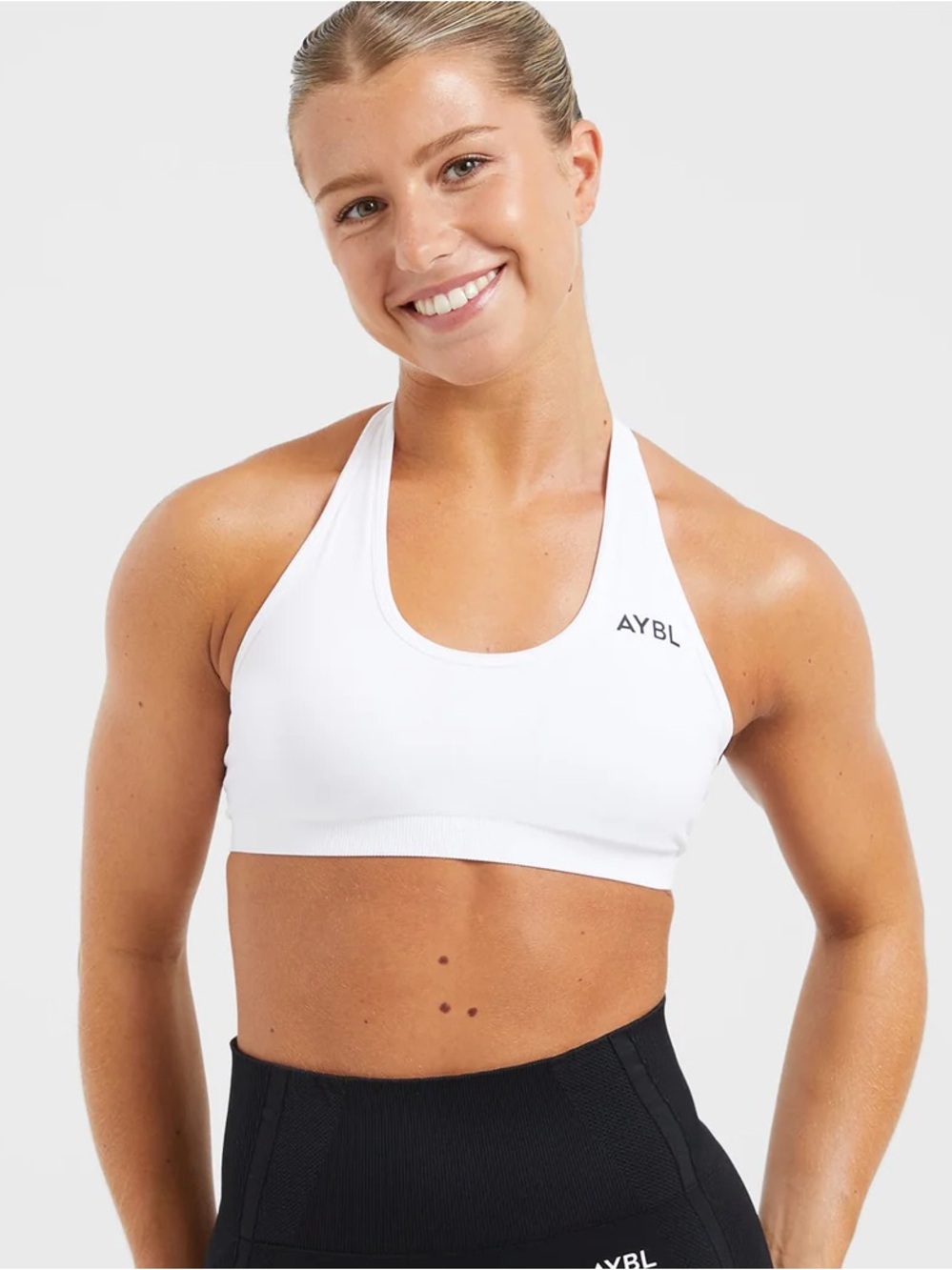 NEW AYBL Essential Seamless Halterneck Sports Bra White Medium
